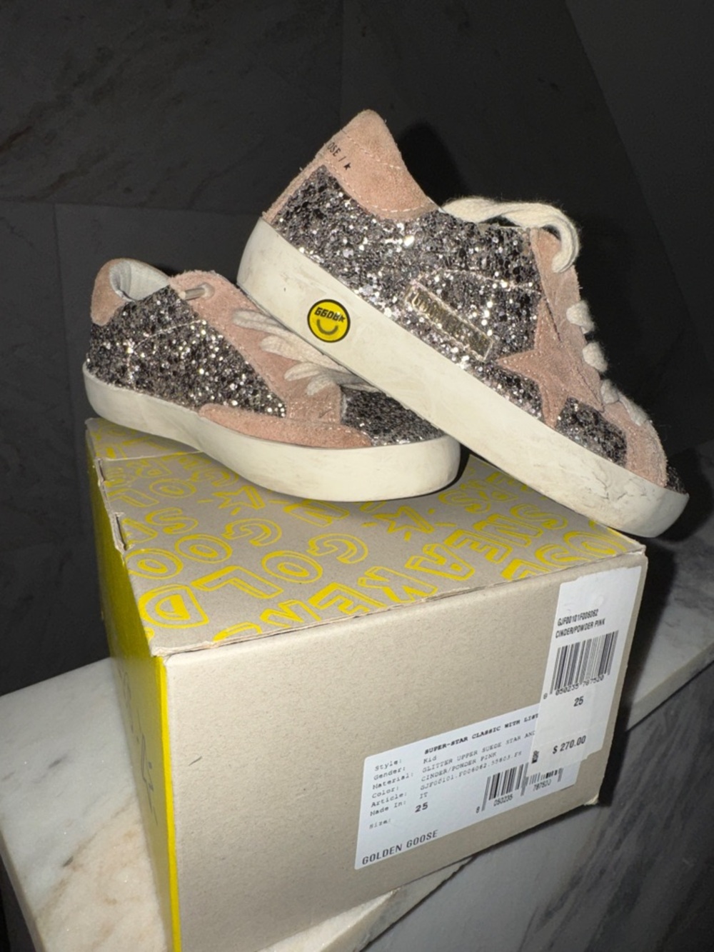 Golden Goose Kids Pink Suede & Silver Glitter Star Sneakers